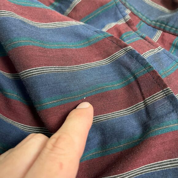 Vintage 90s striped shirt, size 2XLT Bristol Blues burgundy/green long sleeve - Picture 8 of 9